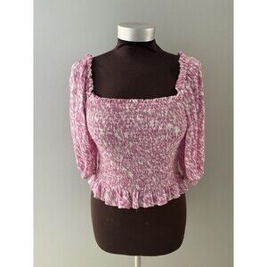 Lush Milkmaid Top Size Small Pink Babydoll Smocked Puff Sleeve Crop Ruffle